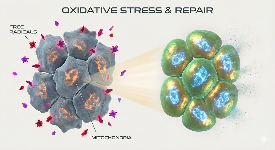 Oxidative stress damaging skin cells
