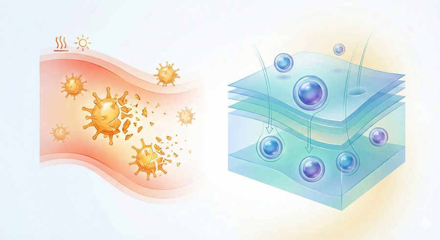 Vitamin C stability and skin penetration concept