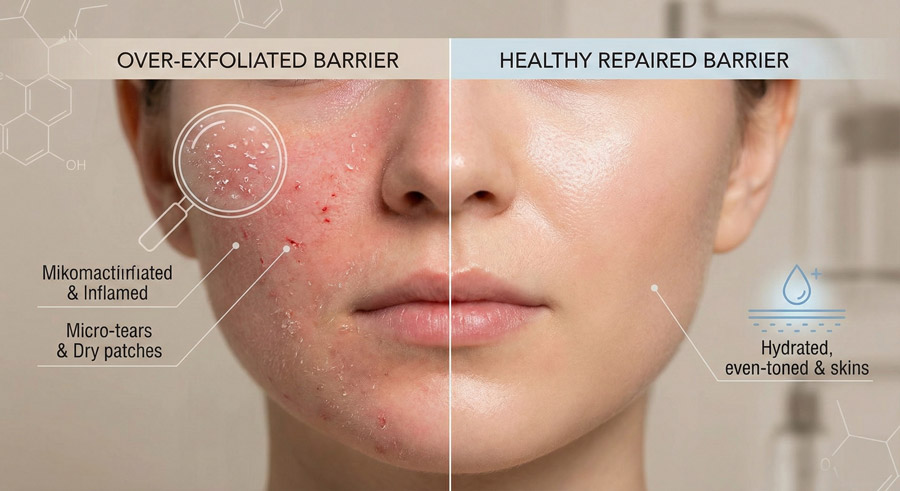 Over exfoliation skin barrier damage