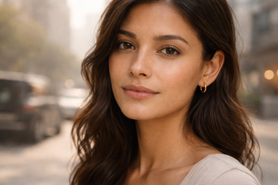 Indian skin exposed to sun and pollution